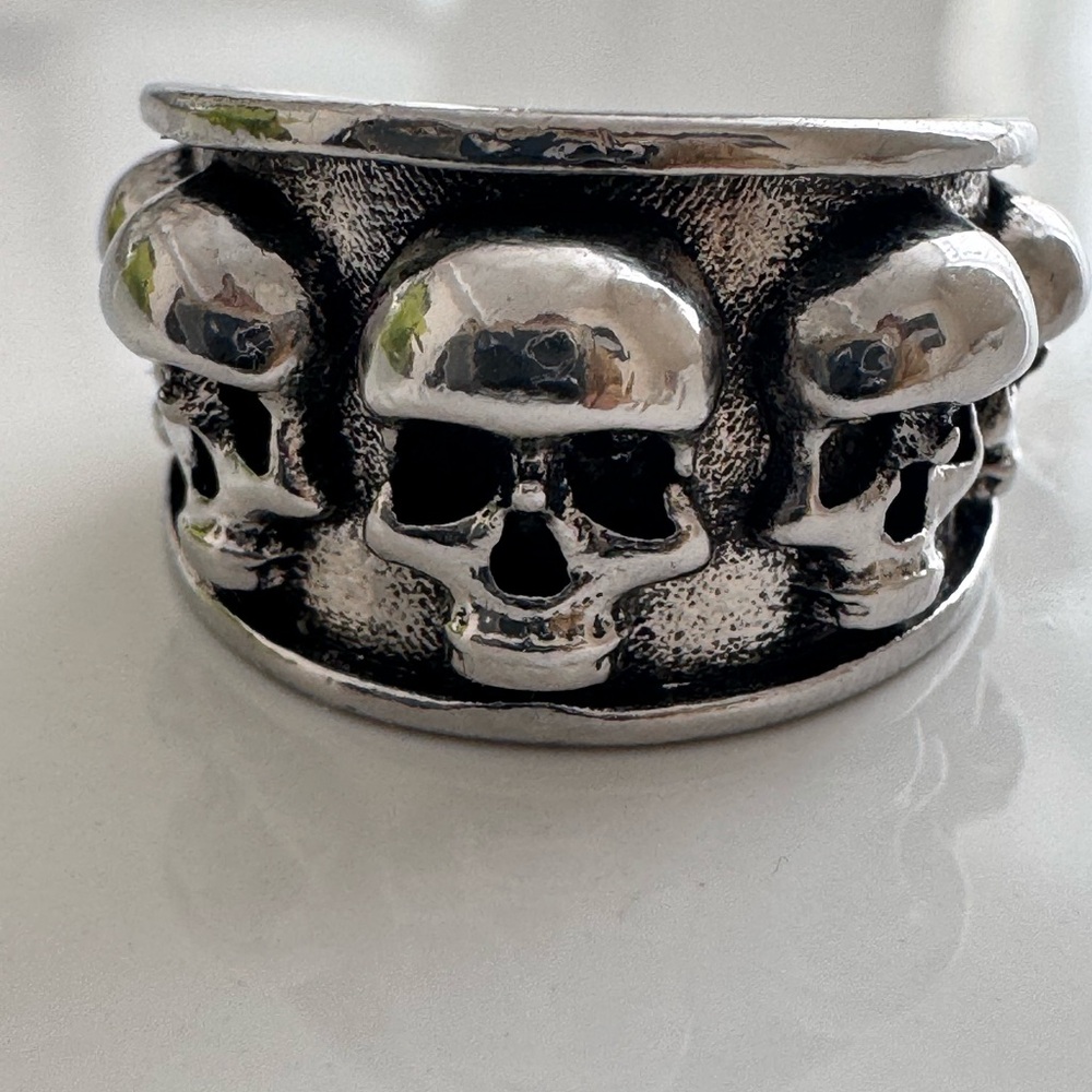 Sterling silver men biker ring 5 Skulls solid hallmarked 925 size 7